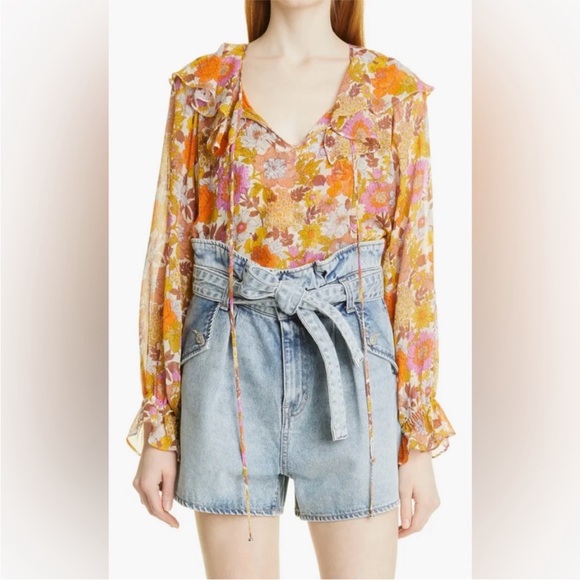 Veronica Beard Kitt Floral Silk Blouse Size 10 NWT Stone Multi - Picture 3 of 7